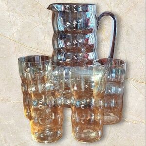 Vintage Peach Dunbar Glass Pitcher and 4 Glasses